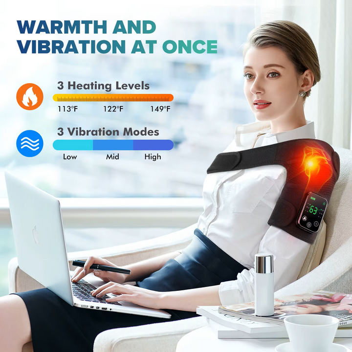 Premium Heated Shoulder Pad Vibration Massager Adjustable Heat Levels 5000mAh USB Rechargeable Shoulder Wrap for Home Gym Work Daily Use Comfort Fit