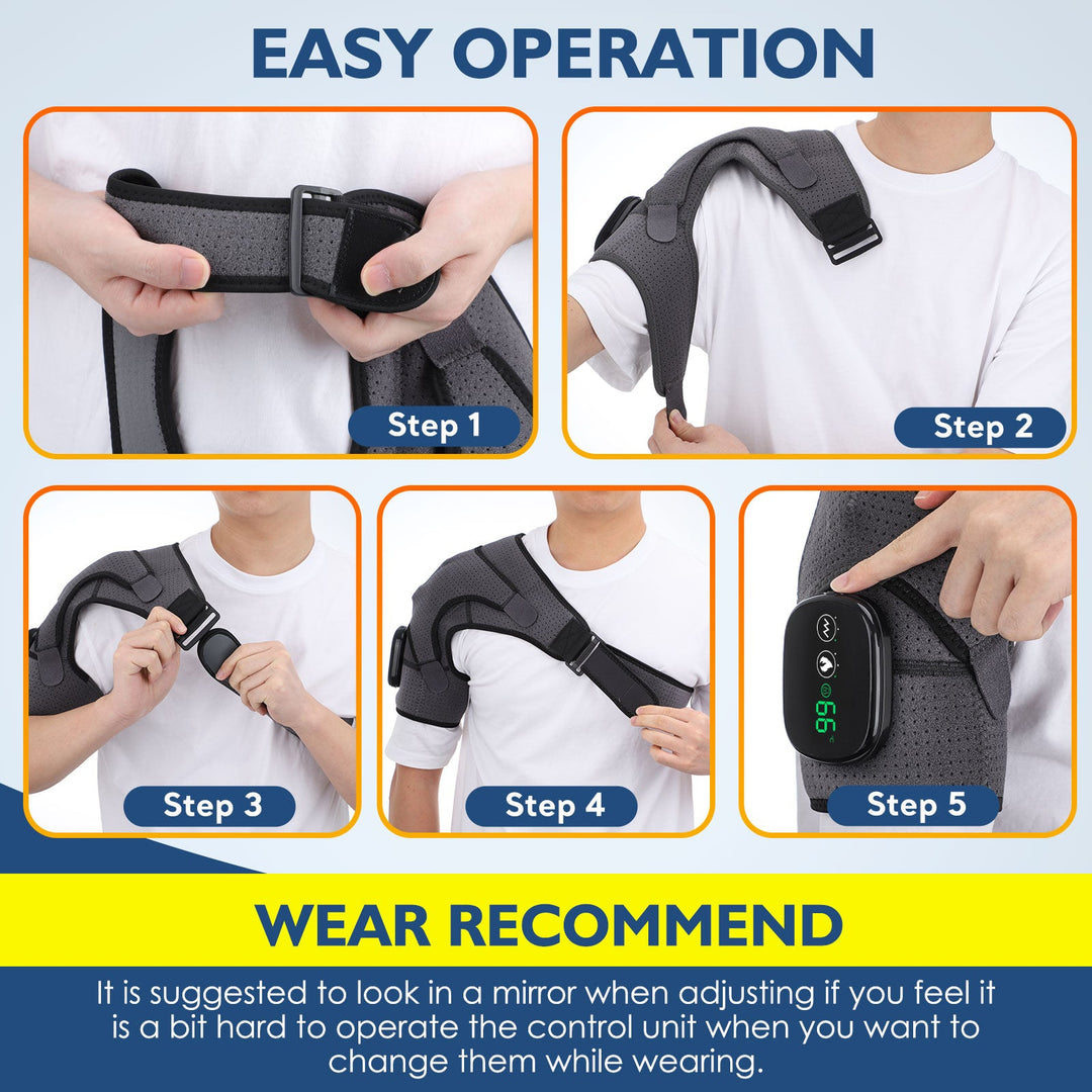 Premium Heated Shoulder Pad Vibration Massager Adjustable Heat Levels 5000mAh USB Rechargeable Shoulder Wrap for Home Gym Work Daily Use Comfort Fit