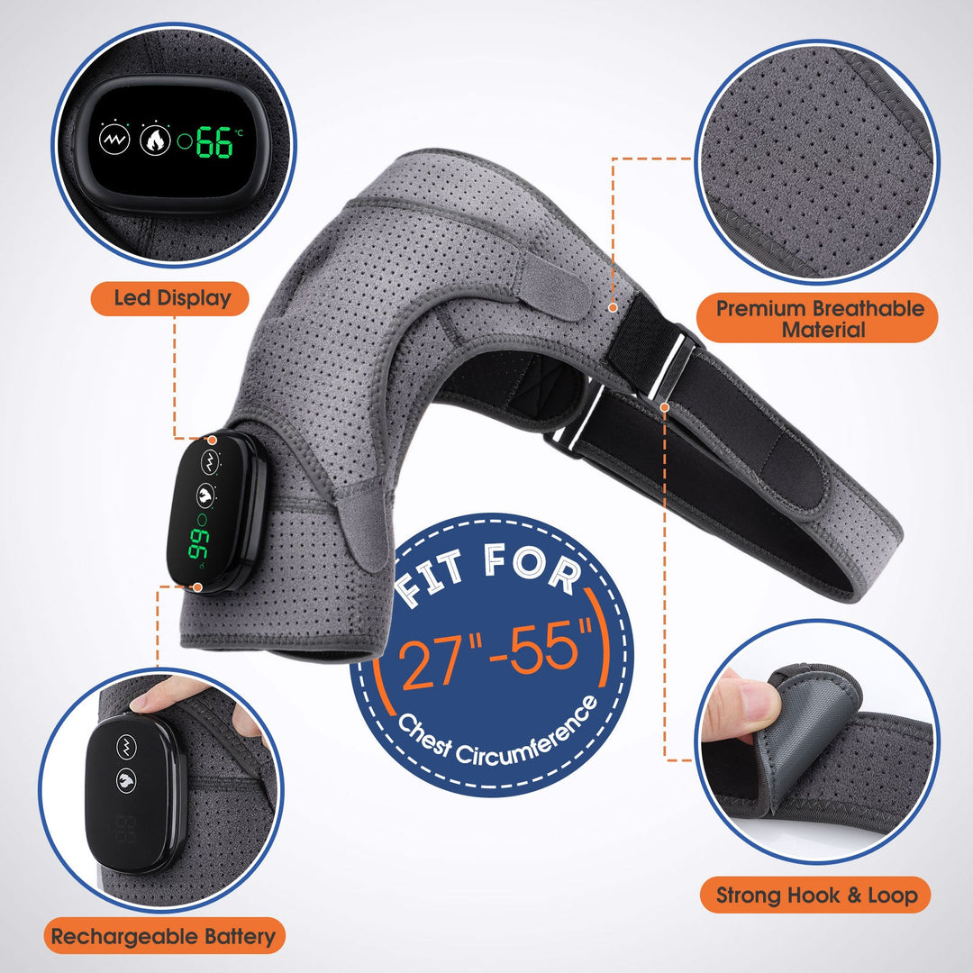 Premium Heated Shoulder Pad Vibration Massager Adjustable Heat Levels 5000mAh USB Rechargeable Shoulder Wrap for Home Gym Work Daily Use Comfort Fit
