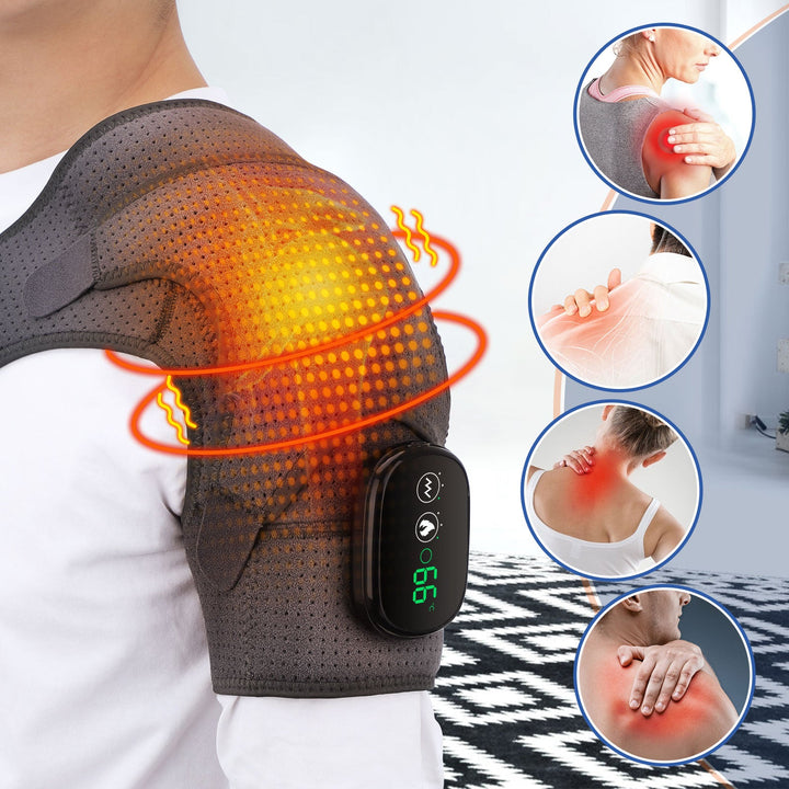 Premium Heated Shoulder Pad Vibration Massager Adjustable Heat Levels 5000mAh USB Rechargeable Shoulder Wrap for Home Gym Work Daily Use Comfort Fit