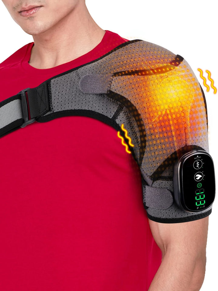 Premium Heated Shoulder Pad Vibration Massager Adjustable Heat Levels 5000mAh USB Rechargeable Shoulder Wrap for Home Gym Work Daily Use Comfort Fit