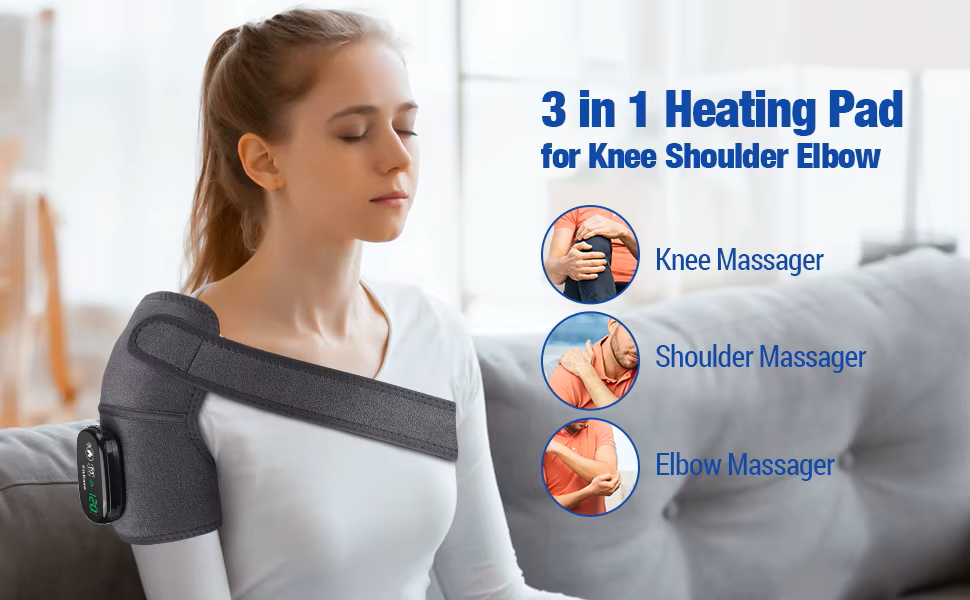 Premium Heated Shoulder Pad Vibration Massager Adjustable Heat Levels 5000mAh USB Rechargeable Shoulder Wrap for Home Gym Work Daily Use Comfort Fit