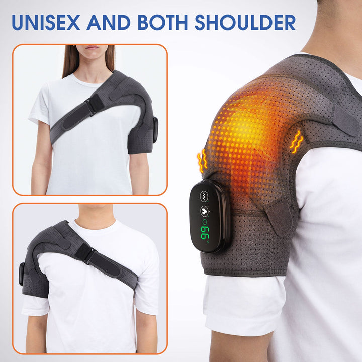 Premium Heated Shoulder Pad Vibration Massager Adjustable Heat Levels 5000mAh USB Rechargeable Shoulder Wrap for Home Gym Work Daily Use Comfort Fit