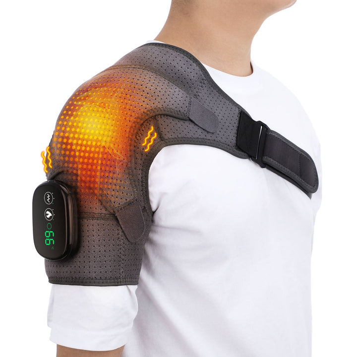 Premium Heated Shoulder Pad Vibration Massager Adjustable Heat Levels 5000mAh USB Rechargeable Shoulder Wrap for Home Gym Work Daily Use Comfort Fit