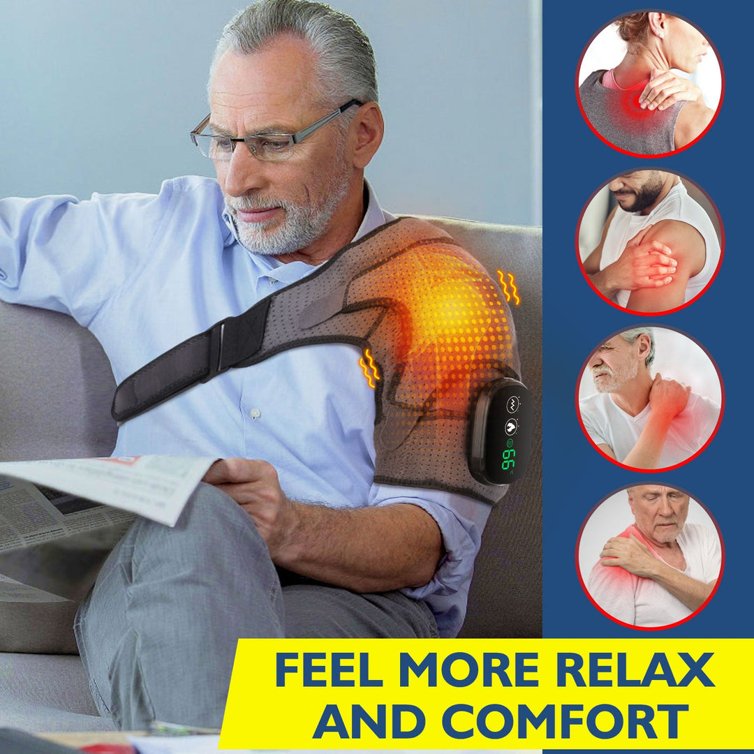 Premium Heated Shoulder Pad Vibration Massager Adjustable Heat Levels 5000mAh USB Rechargeable Shoulder Wrap for Home Gym Work Daily Use Comfort Fit