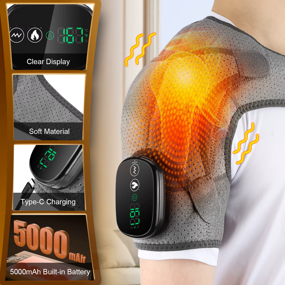Premium Heated Shoulder Pad Vibration Massager Adjustable Heat Levels 5000mAh USB Rechargeable Shoulder Wrap for Home Gym Work Daily Use Comfort Fit