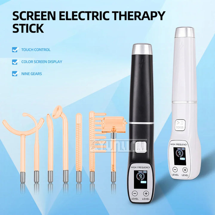 Premium High Frequency Facial Device Electro Therapy Wand Digital Display Glass Electrodes Portable Skin Care Device for Face Neck Scalp Daily Use
