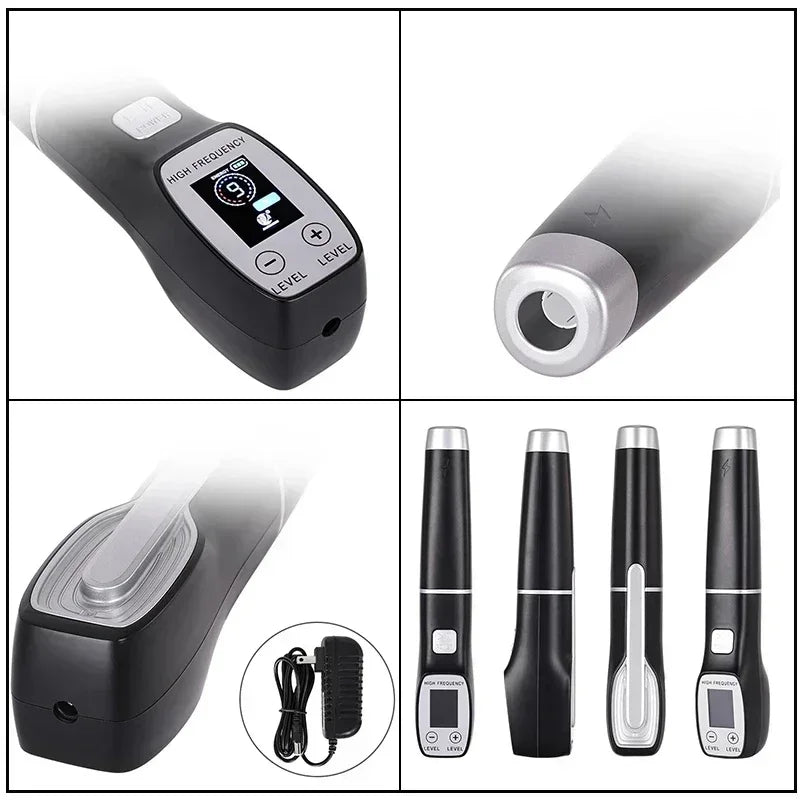 Premium High Frequency Facial Device Electro Therapy Wand Digital Display Glass Electrodes Portable Skin Care Device for Face Neck Scalp Daily Use