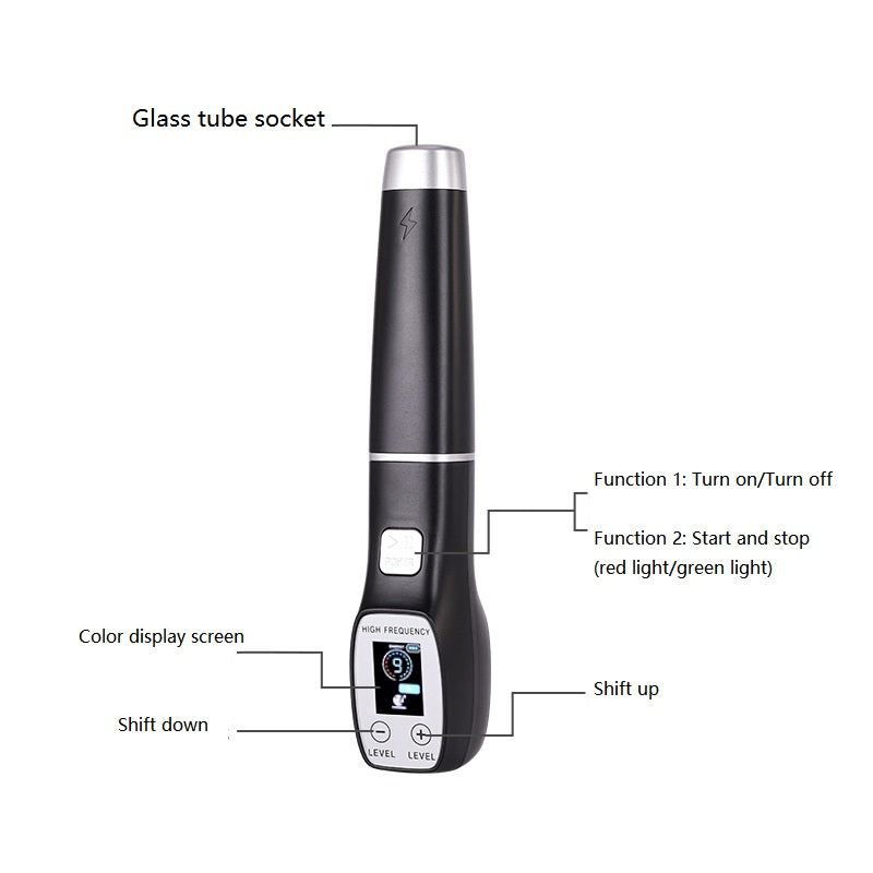 Premium High Frequency Facial Device Electro Therapy Wand Digital Display Glass Electrodes Portable Skin Care Device for Face Neck Scalp Daily Use