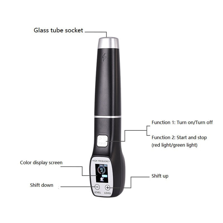 Premium High Frequency Facial Device Electro Therapy Wand Digital Display Glass Electrodes Portable Skin Care Device for Face Neck Scalp Daily Use