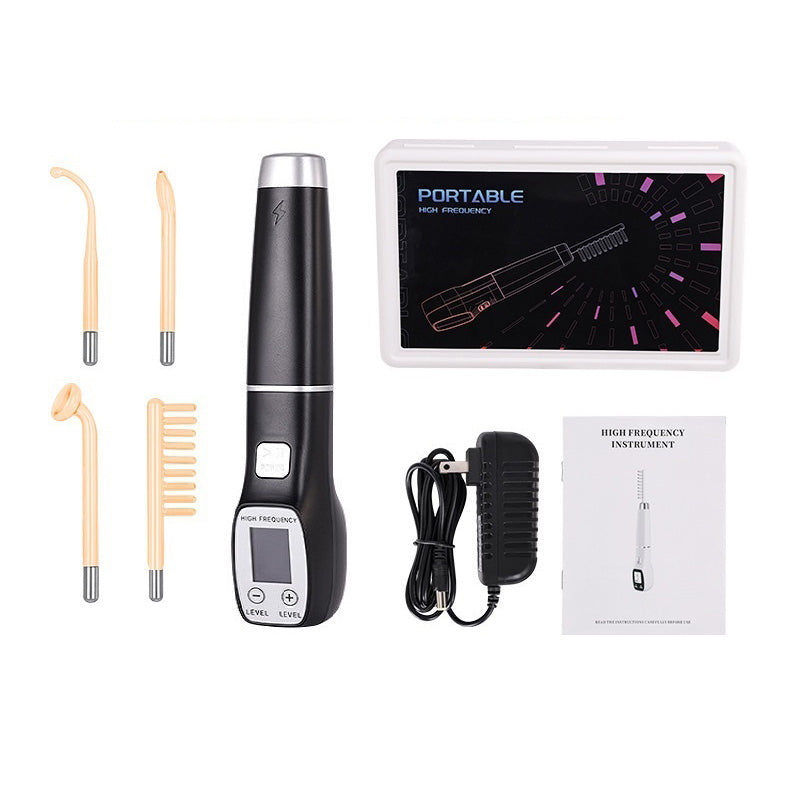 Premium High Frequency Facial Device Electro Therapy Wand Digital Display Glass Electrodes Portable Skin Care Device for Face Neck Scalp Daily Use