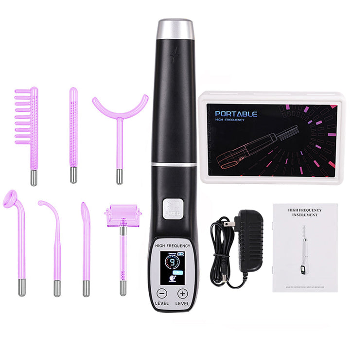 Premium High Frequency Facial Device Electro Therapy Wand Digital Display Glass Electrodes Portable Skin Care Device for Face Neck Scalp Daily Use