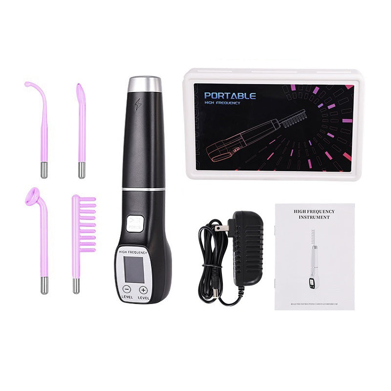 Premium High Frequency Facial Device Electro Therapy Wand Digital Display Glass Electrodes Portable Skin Care Device for Face Neck Scalp Daily Use