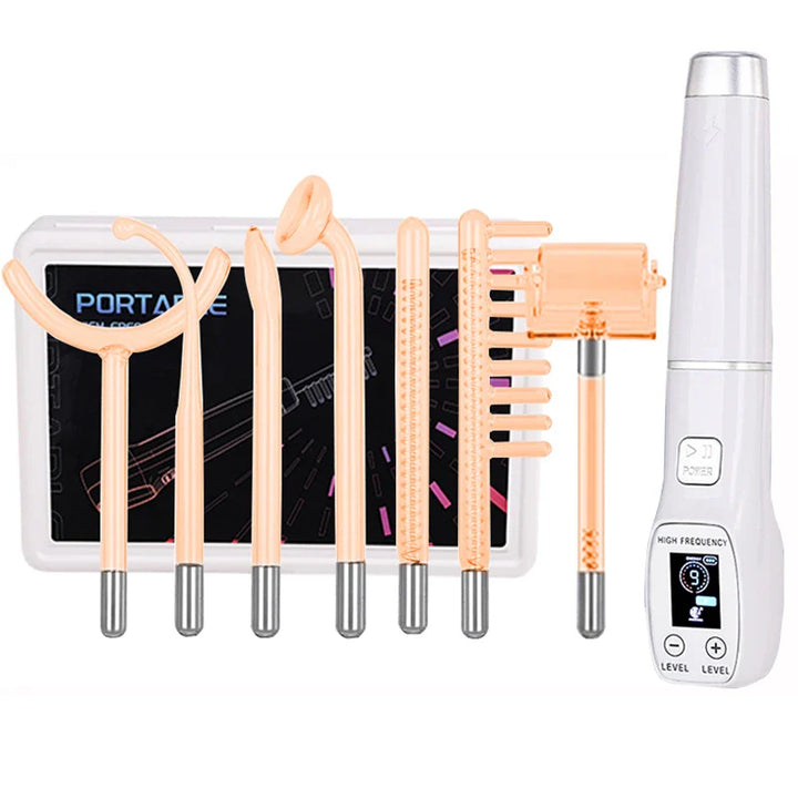 Premium High Frequency Facial Device Electro Therapy Wand Digital Display Glass Electrodes Portable Skin Care Device for Face Neck Scalp Daily Use