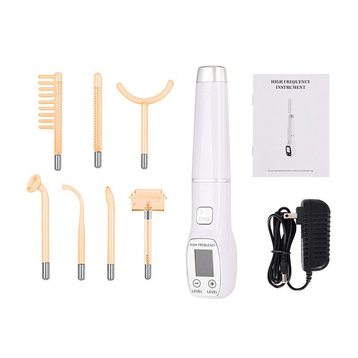 Premium High Frequency Facial Device Electro Therapy Wand Digital Display Glass Electrodes Portable Skin Care Device for Face Neck Scalp Daily Use