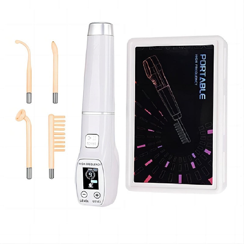 Premium High Frequency Facial Device Electro Therapy Wand Digital Display Glass Electrodes Portable Skin Care Device for Face Neck Scalp Daily Use
