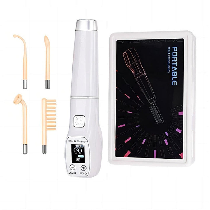 Premium High Frequency Facial Device Electro Therapy Wand Digital Display Glass Electrodes Portable Skin Care Device for Face Neck Scalp Daily Use