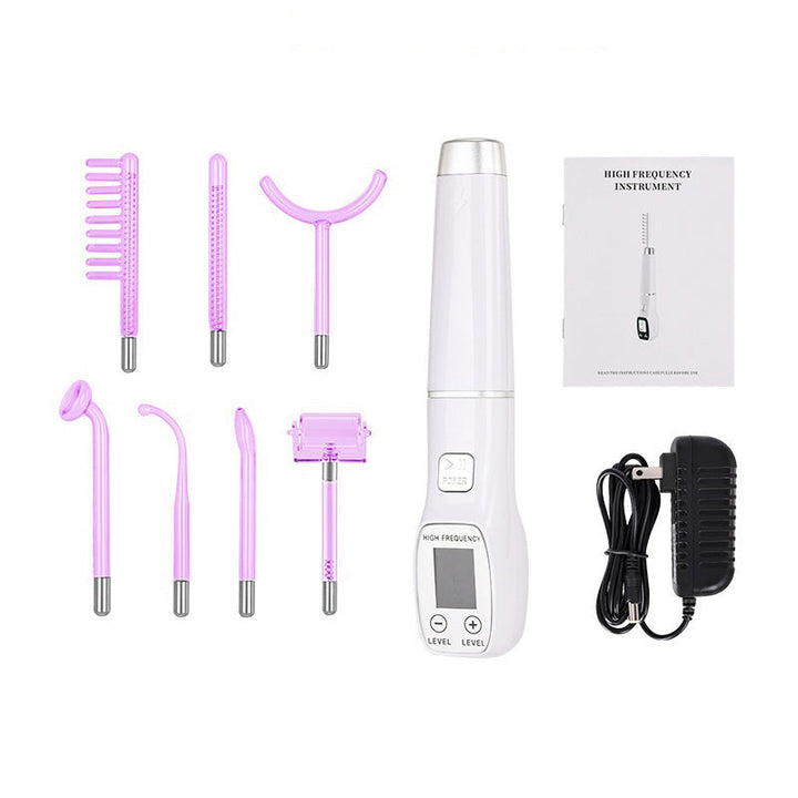 Premium High Frequency Facial Device Electro Therapy Wand Digital Display Glass Electrodes Portable Skin Care Device for Face Neck Scalp Daily Use