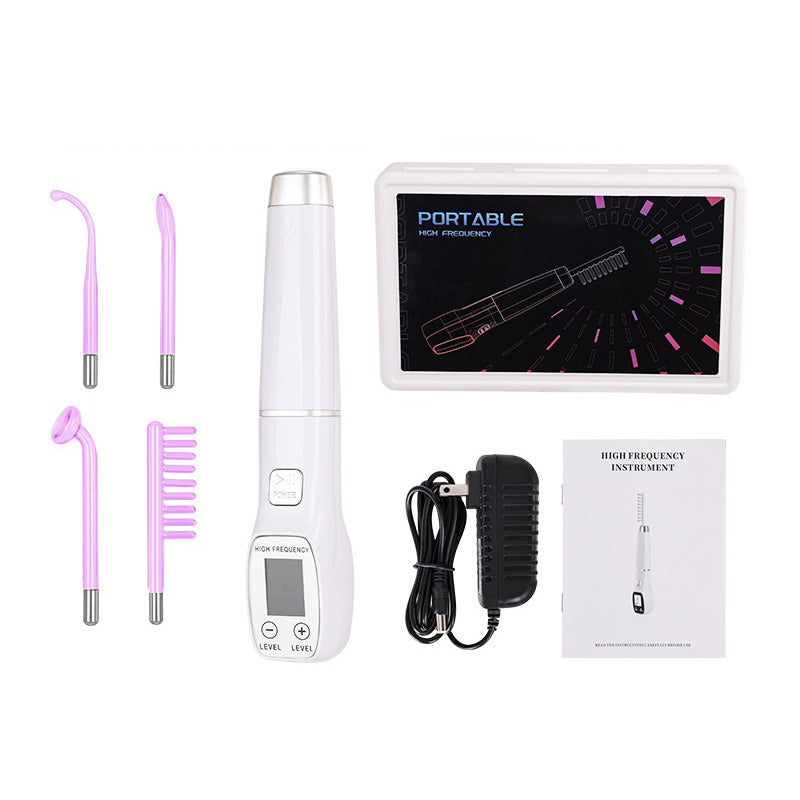 Premium High Frequency Facial Device Electro Therapy Wand Digital Display Glass Electrodes Portable Skin Care Device for Face Neck Scalp Daily Use