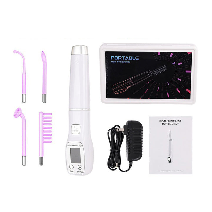 Premium High Frequency Facial Device Electro Therapy Wand Digital Display Glass Electrodes Portable Skin Care Device for Face Neck Scalp Daily Use
