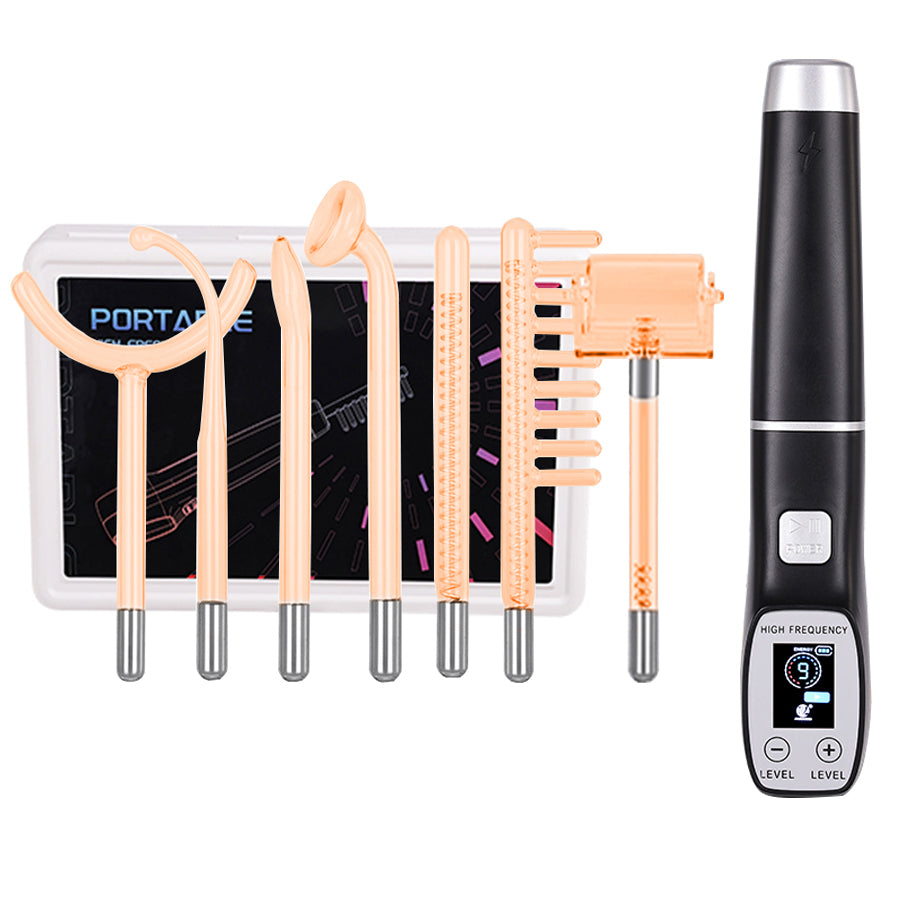 Premium High Frequency Facial Device Electro Therapy Wand Digital Display Glass Electrodes Portable Skin Care Device for Face Neck Scalp Daily Use
