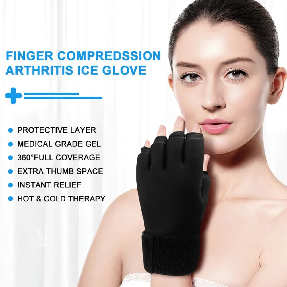 Premium Hot Cold Therapy Gloves Gel Compression Gloves Adjustable Wrist Strap Open Finger Design Reusable Ice Heat Pack for Hands Daily Use Comfort Fit