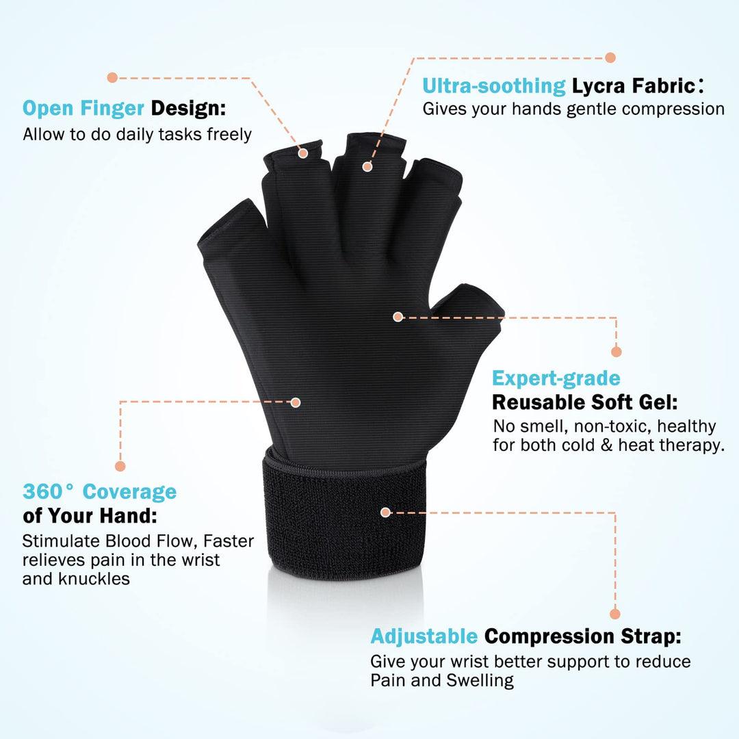 Premium Hot Cold Therapy Gloves Gel Compression Gloves Adjustable Wrist Strap Open Finger Design Reusable Ice Heat Pack for Hands Daily Use Comfort Fit