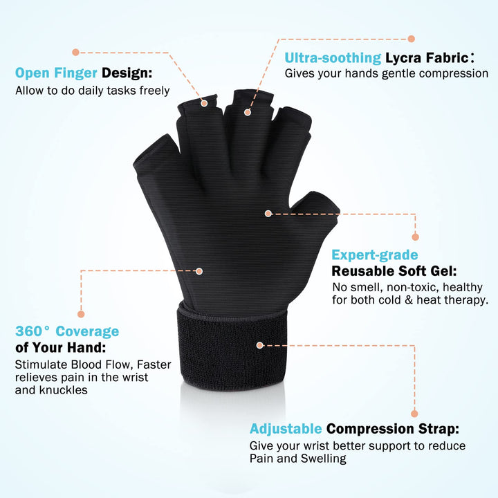 Premium Hot Cold Therapy Gloves Gel Compression Gloves Adjustable Wrist Strap Open Finger Design Reusable Ice Heat Pack for Hands Daily Use Comfort Fit