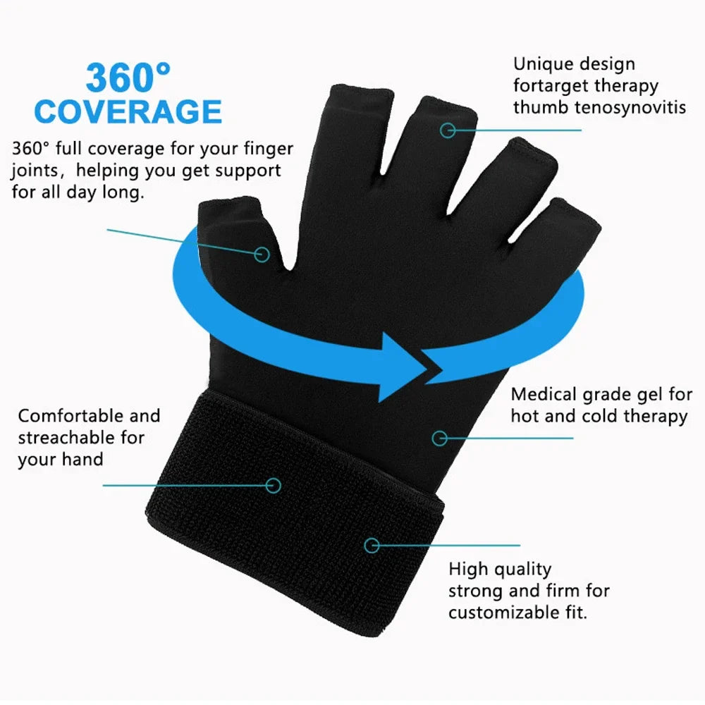 Premium Hot Cold Therapy Gloves Gel Compression Gloves Adjustable Wrist Strap Open Finger Design Reusable Ice Heat Pack for Hands Daily Use Comfort Fit