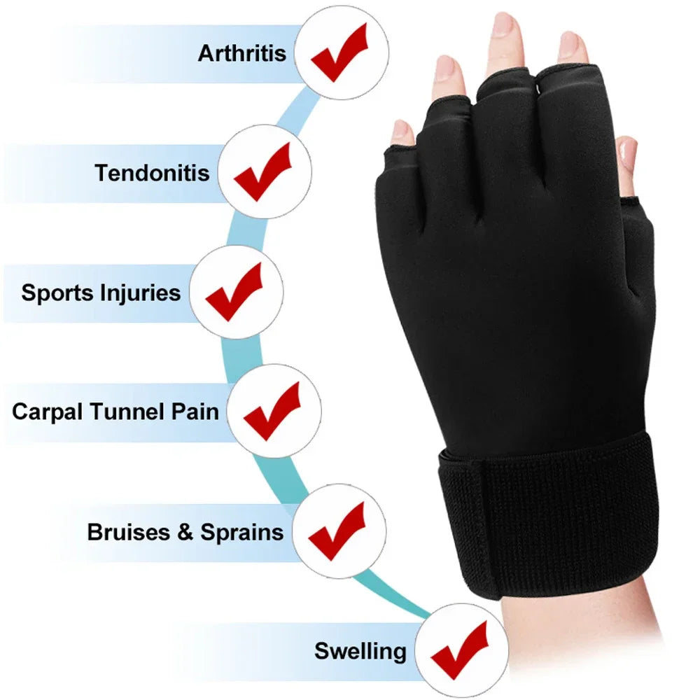 Premium Hot Cold Therapy Gloves Gel Compression Gloves Adjustable Wrist Strap Open Finger Design Reusable Ice Heat Pack for Hands Daily Use Comfort Fit