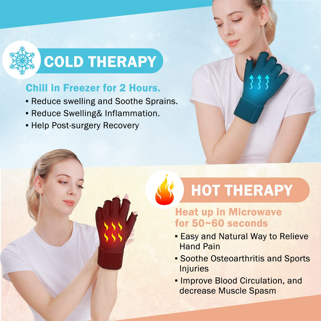 Premium Hot Cold Therapy Gloves Gel Compression Gloves Adjustable Wrist Strap Open Finger Design Reusable Ice Heat Pack for Hands Daily Use Comfort Fit