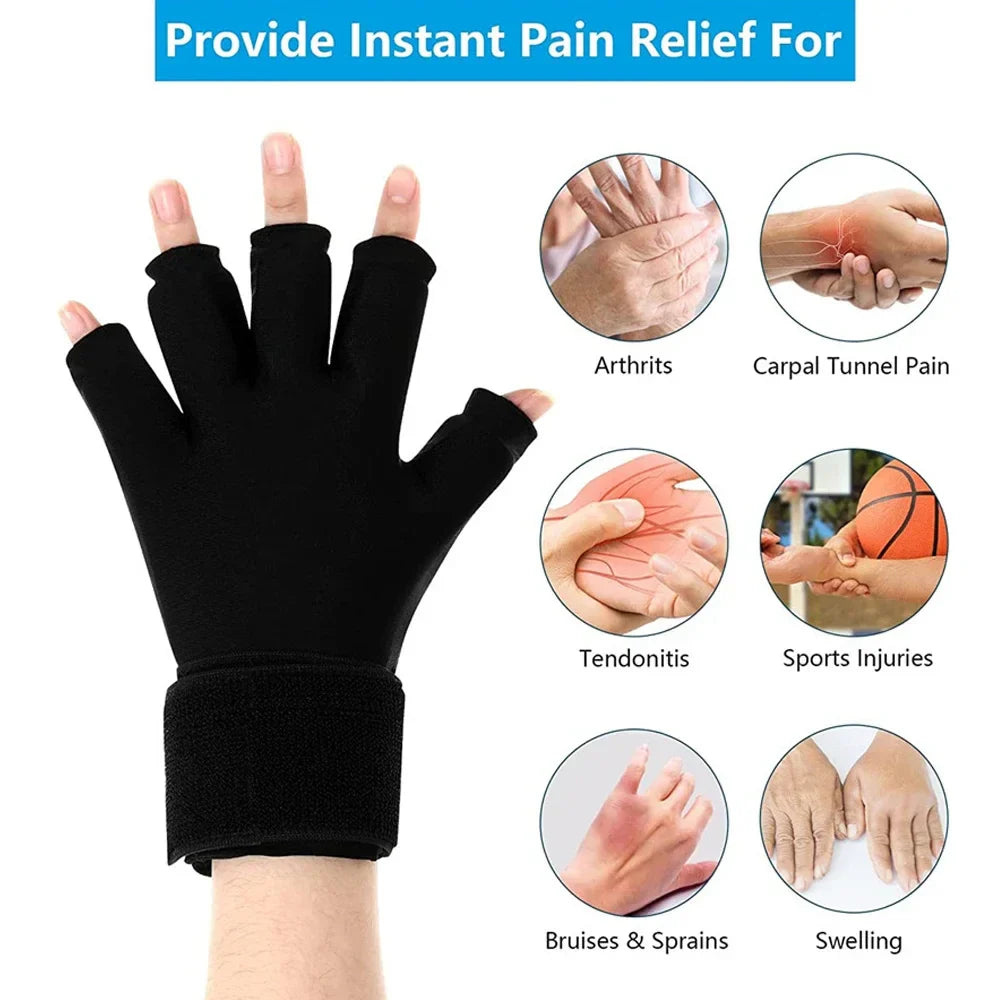 Premium Hot Cold Therapy Gloves Gel Compression Gloves Adjustable Wrist Strap Open Finger Design Reusable Ice Heat Pack for Hands Daily Use Comfort Fit
