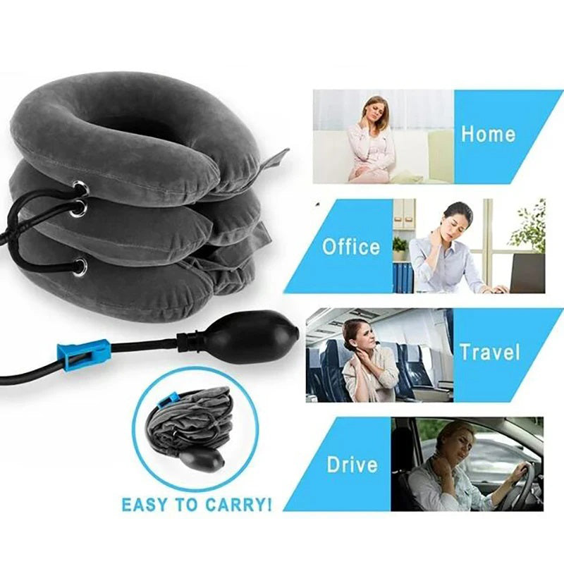 Premium Inflatable Neck Collar Adjustable Cervical Support Pillow Portable Neck Support with Hand Pump for Work Travel Daily Use Comfort Fit