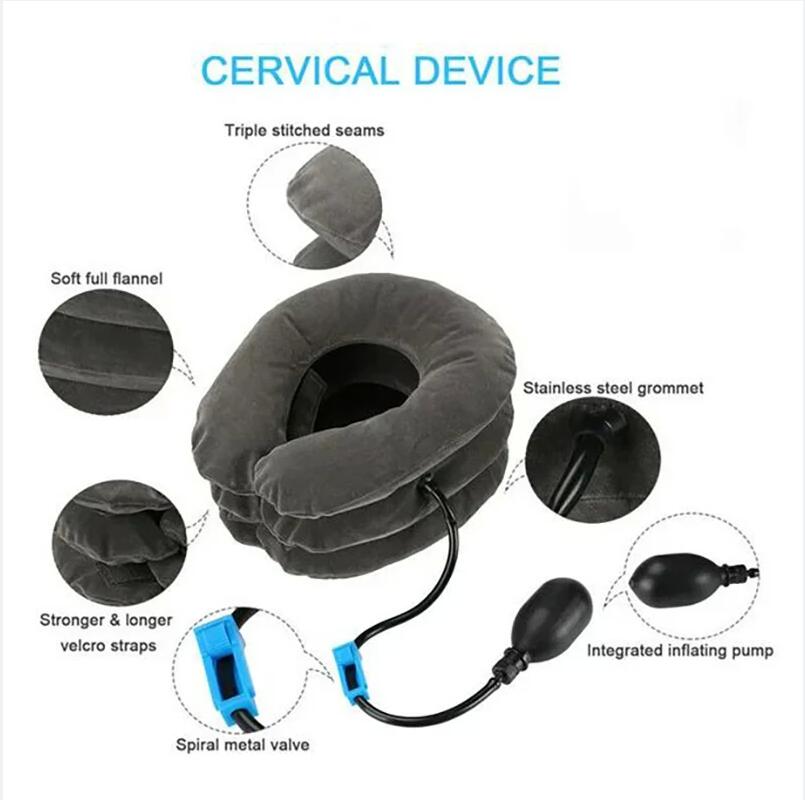 Premium Inflatable Neck Collar Adjustable Cervical Support Pillow Portable Neck Support with Hand Pump for Work Travel Daily Use Comfort Fit