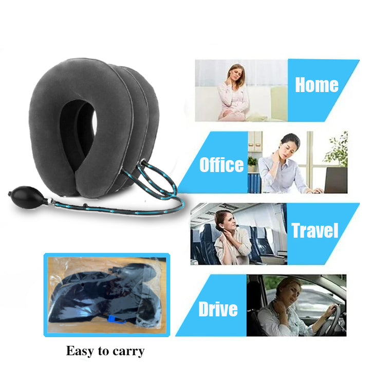 Premium Inflatable Neck Collar Adjustable Cervical Support Pillow Portable Neck Support with Hand Pump for Work Travel Daily Use Comfort Fit