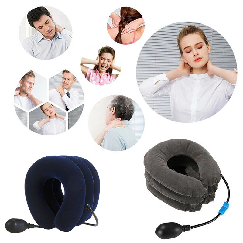 Premium Inflatable Neck Collar Adjustable Cervical Support Pillow Portable Neck Support with Hand Pump for Work Travel Daily Use Comfort Fit