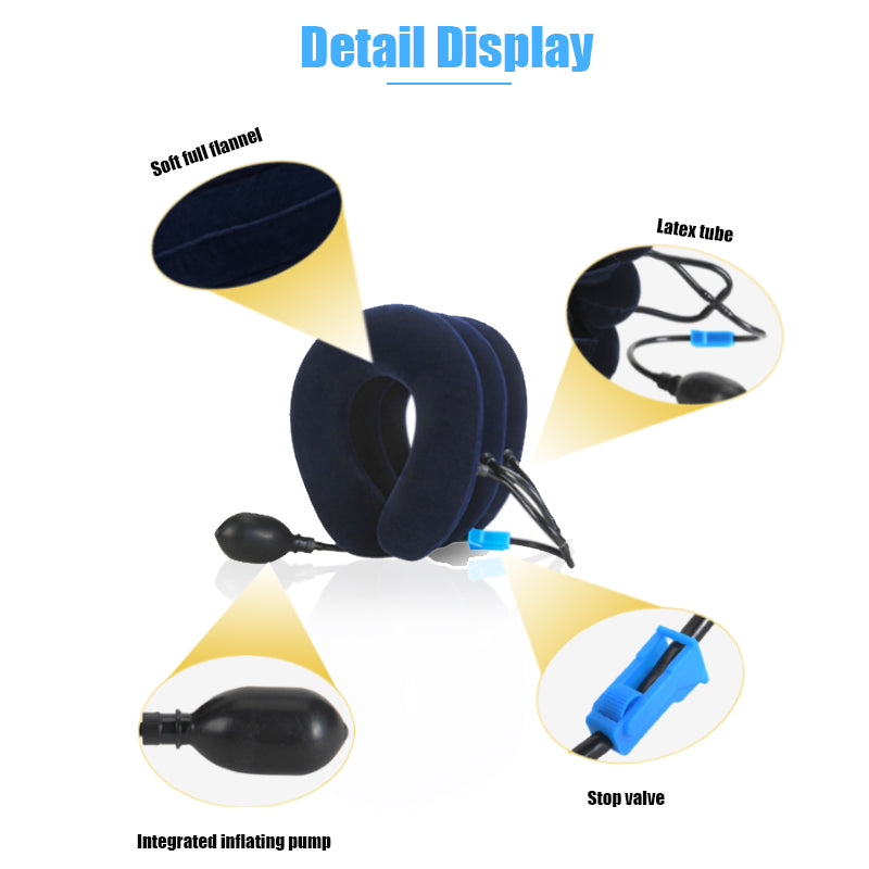 Premium Inflatable Neck Collar Adjustable Cervical Support Pillow Portable Neck Support with Hand Pump for Work Travel Daily Use Comfort Fit