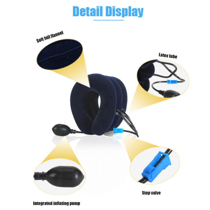 Premium Inflatable Neck Collar Adjustable Cervical Support Pillow Portable Neck Support with Hand Pump for Work Travel Daily Use Comfort Fit