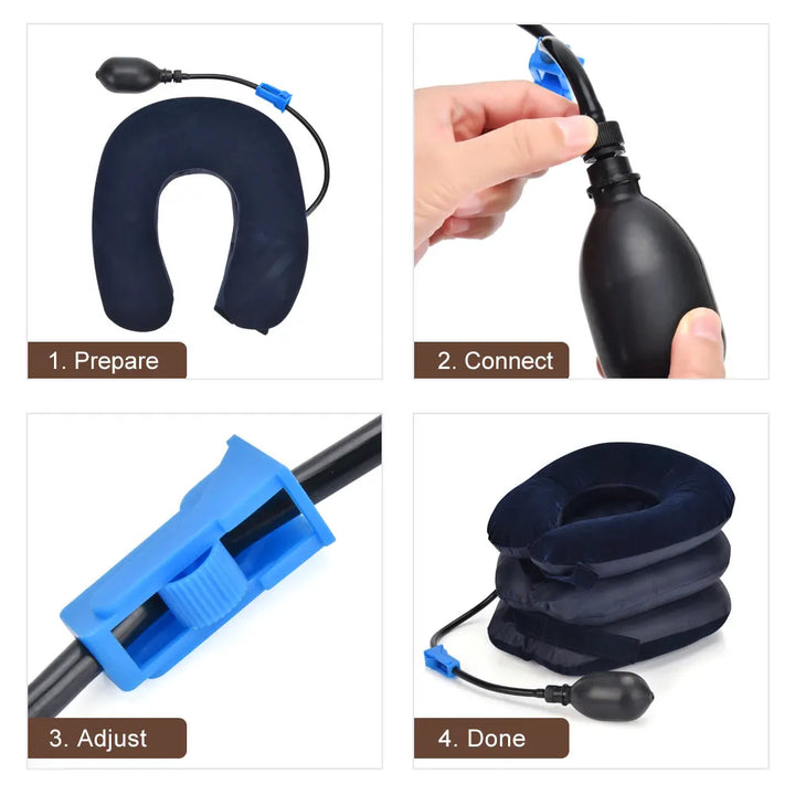Premium Inflatable Neck Collar Adjustable Cervical Support Pillow Portable Neck Support with Hand Pump for Work Travel Daily Use Comfort Fit