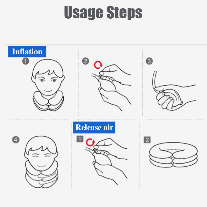 Premium Inflatable Neck Collar Adjustable Cervical Support Pillow Portable Neck Support with Hand Pump for Work Travel Daily Use Comfort Fit