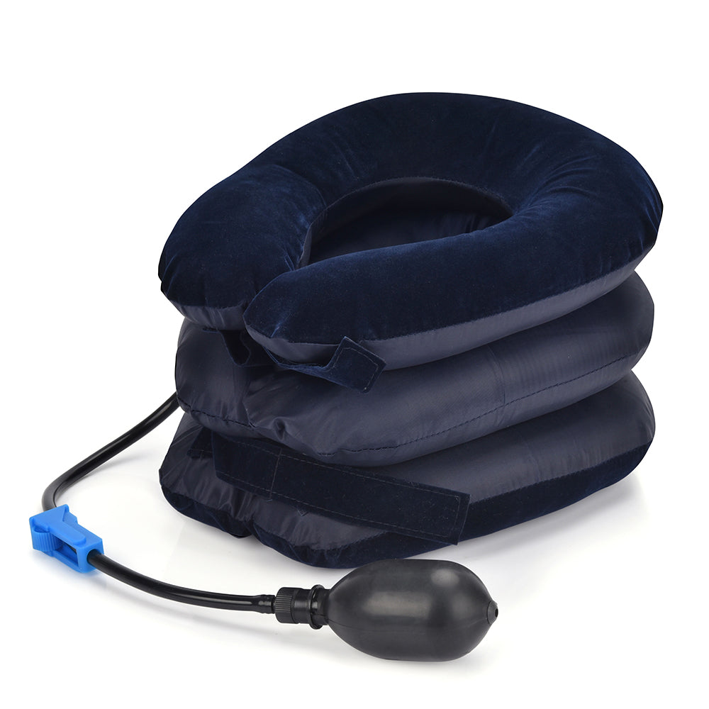 Premium Inflatable Neck Collar Adjustable Cervical Support Pillow Portable Neck Support with Hand Pump for Work Travel Daily Use Comfort Fit