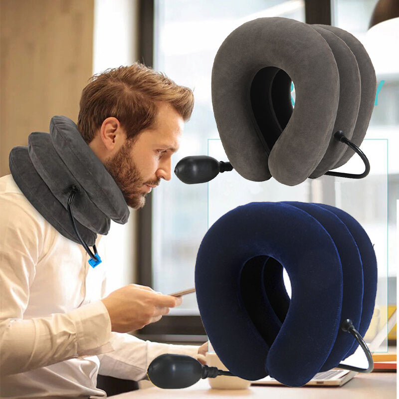 Premium Inflatable Neck Collar Adjustable Cervical Support Pillow Portable Neck Support with Hand Pump for Work Travel Daily Use Comfort Fit