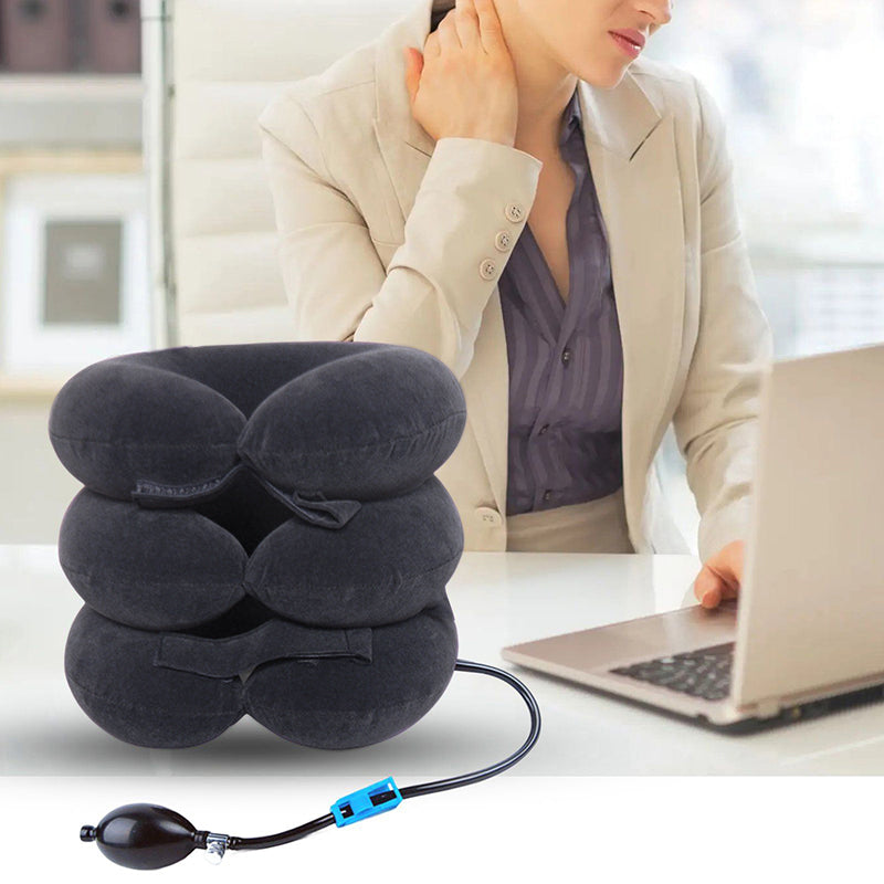 Premium Inflatable Neck Collar Adjustable Cervical Support Pillow Portable Neck Support with Hand Pump for Work Travel Daily Use Comfort Fit