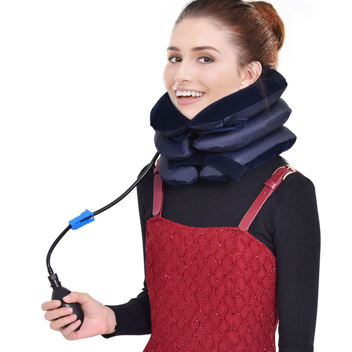 Premium Inflatable Neck Collar Adjustable Cervical Support Pillow Portable Neck Support with Hand Pump for Work Travel Daily Use Comfort Fit
