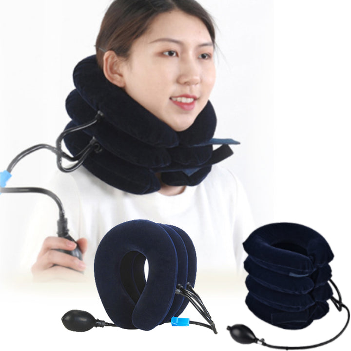 Premium Inflatable Neck Collar Adjustable Cervical Support Pillow Portable Neck Support with Hand Pump for Work Travel Daily Use Comfort Fit