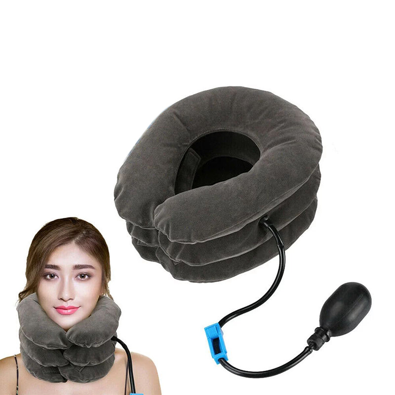 Premium Inflatable Neck Collar Adjustable Cervical Support Pillow Portable Neck Support with Hand Pump for Work Travel Daily Use Comfort Fit