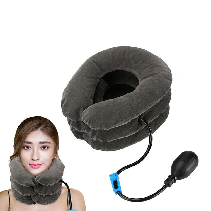 Premium Inflatable Neck Collar Adjustable Cervical Support Pillow Portable Neck Support with Hand Pump for Work Travel Daily Use Comfort Fit