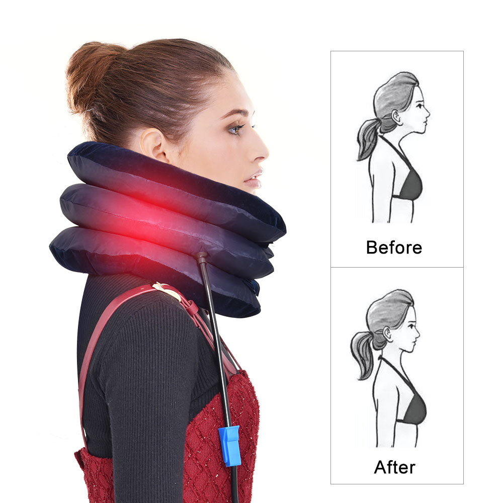 Premium Inflatable Neck Collar Adjustable Cervical Support Pillow Portable Neck Support with Hand Pump for Work Travel Daily Use Comfort Fit
