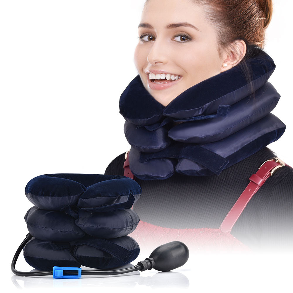 Premium Inflatable Neck Collar Adjustable Cervical Support Pillow Portable Neck Support with Hand Pump for Work Travel Daily Use Comfort Fit