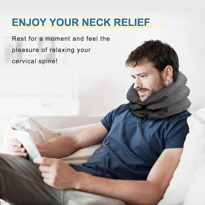 Premium Inflatable Neck Collar Adjustable Cervical Support Pillow Portable Neck Support with Hand Pump for Work Travel Daily Use Comfort Fit